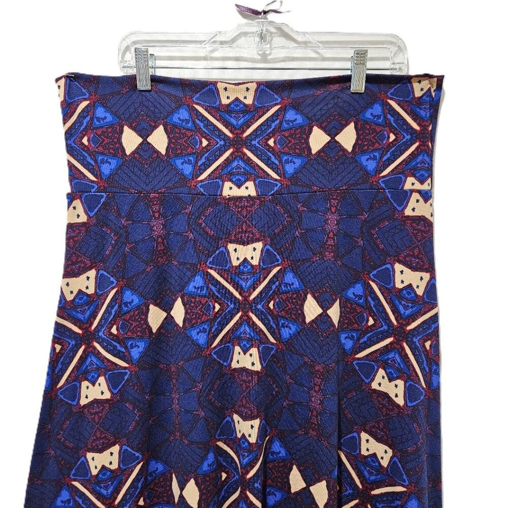 LULAROE VINTAGE BLUE RED TAN GOLD PRINT MAXI SKIRT XL BOHO